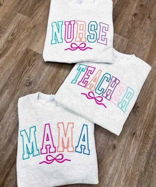 Ash Grey Embroidered Crewneck – MAMA | NURSE | TEACHER