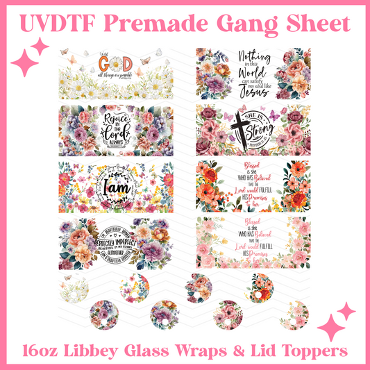 Pray On It 16oz Libbey Glass Wraps - 22x24 - UVDTF PREMADE GANG SHEET
