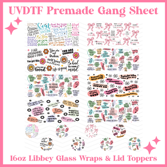 Self Love 16oz Libbey Glass Wraps - 22x24 - UVDTF PREMADE GANG SHEET