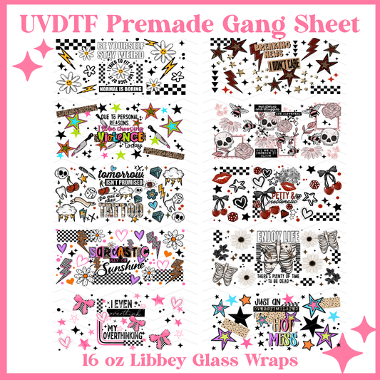 Sarcasm - UVDTF 16oz Libbey Glass Wraps - 22x24 - UVDTF PREMADE GANG SHEET