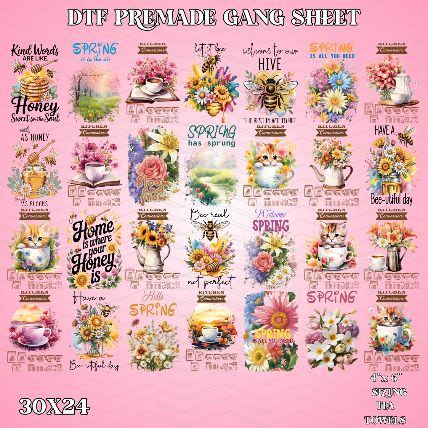 Spring Tea Towels - 30x24 - PREMADE GANG SHEET