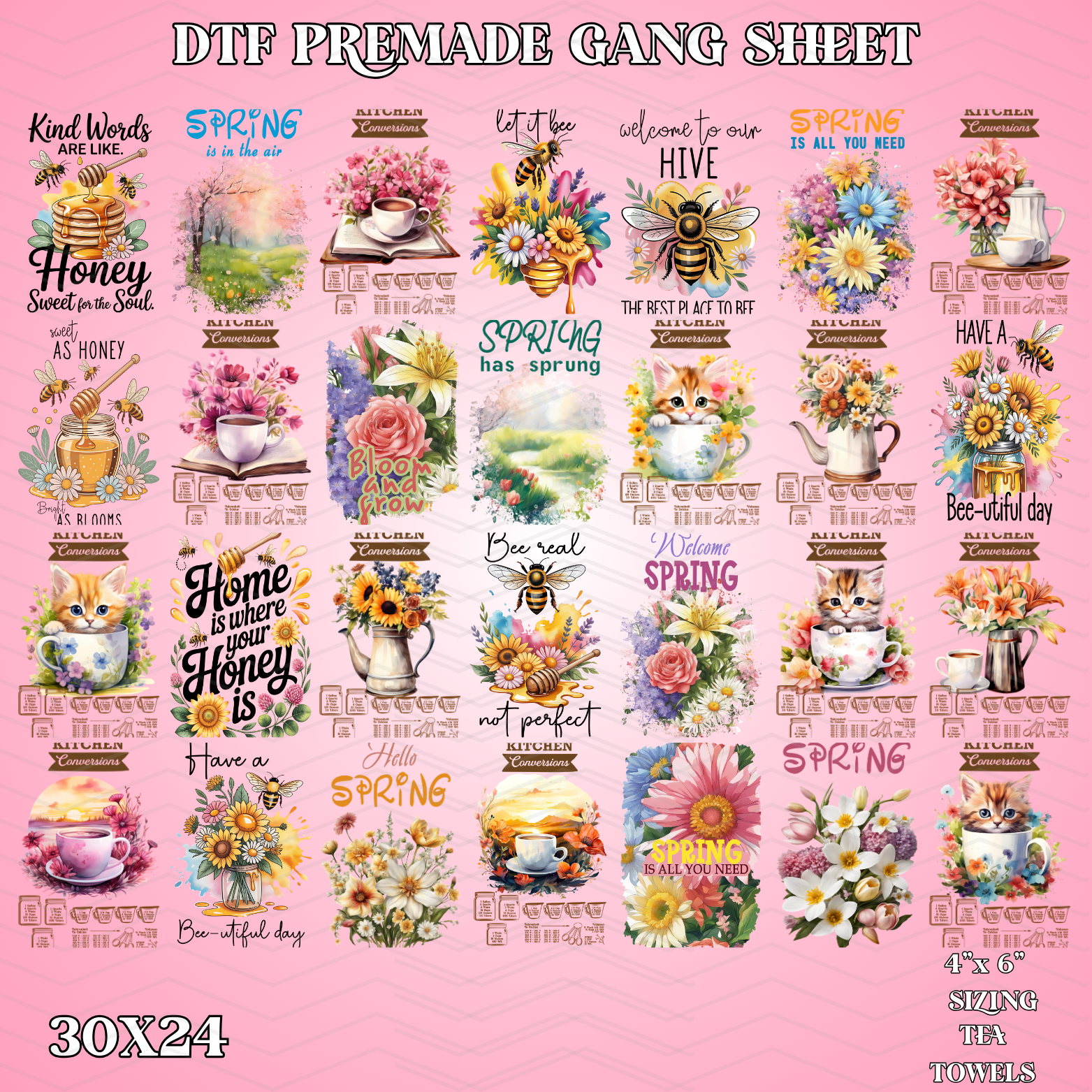 Spring Tea Towels - 30x24 - PREMADE GANG SHEET