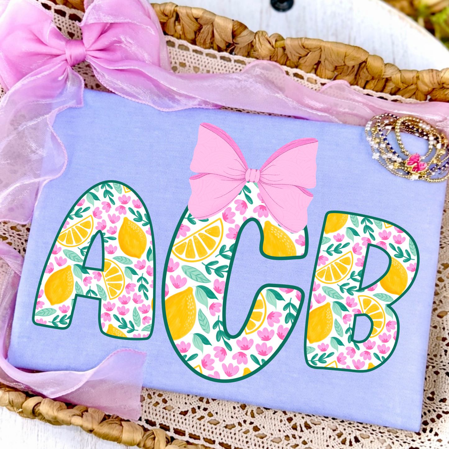 Lemon Pink Floral - Custom Monogram Transfer
