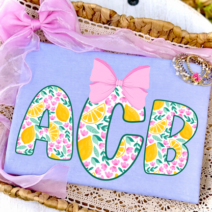 Lemon Pink Floral - Custom Monogram Transfer