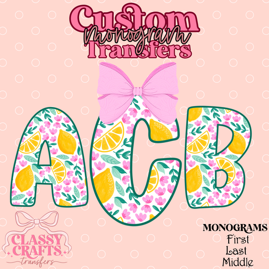 Lemon Pink Floral - Custom Monogram Transfer