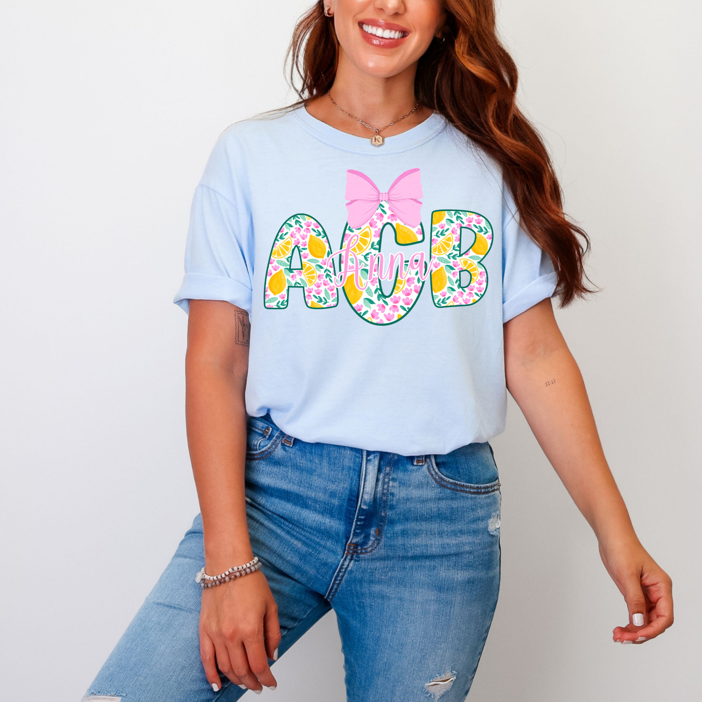 Lemon Pink Floral - Custom Monogram Transfer