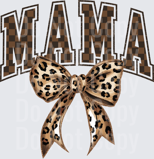 MAMA Checkered Letters with Leopard Print Bow - DTF