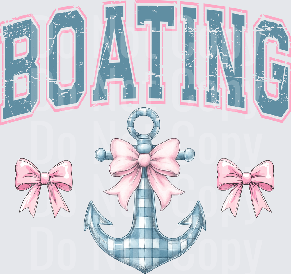 Vintage Boating Text with Gingham Anchor and Pink Bows (DTF)