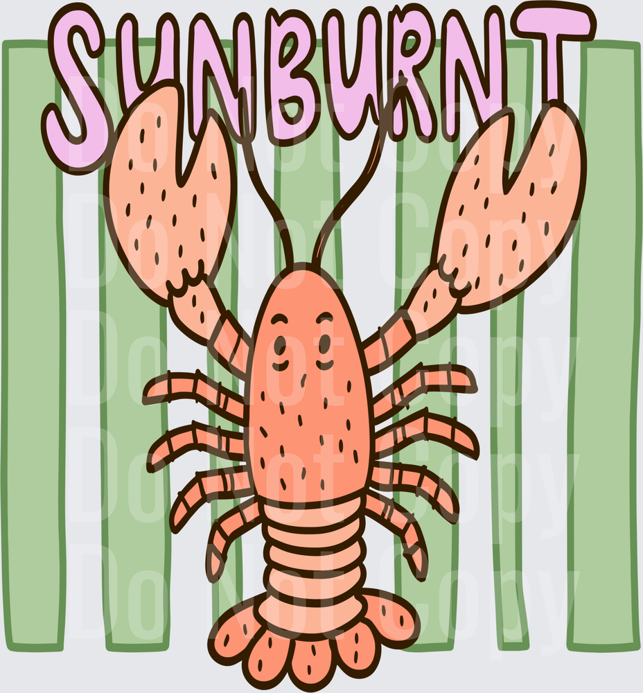 Sunburnt Lobster Cute Cartoon Summer Beach (DTF)