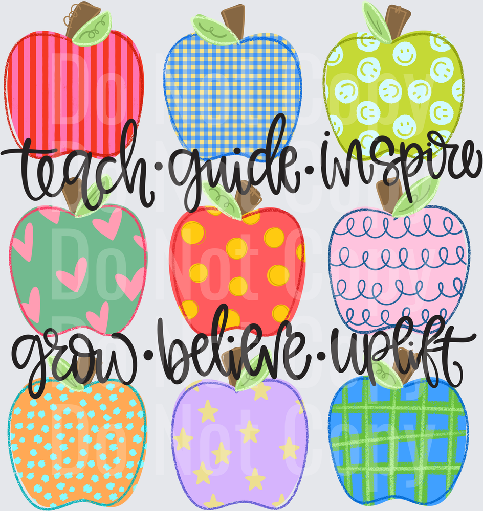 Patterned Apple Bundle Teach Guide Inspire Grow Believe Uplift (DTF)