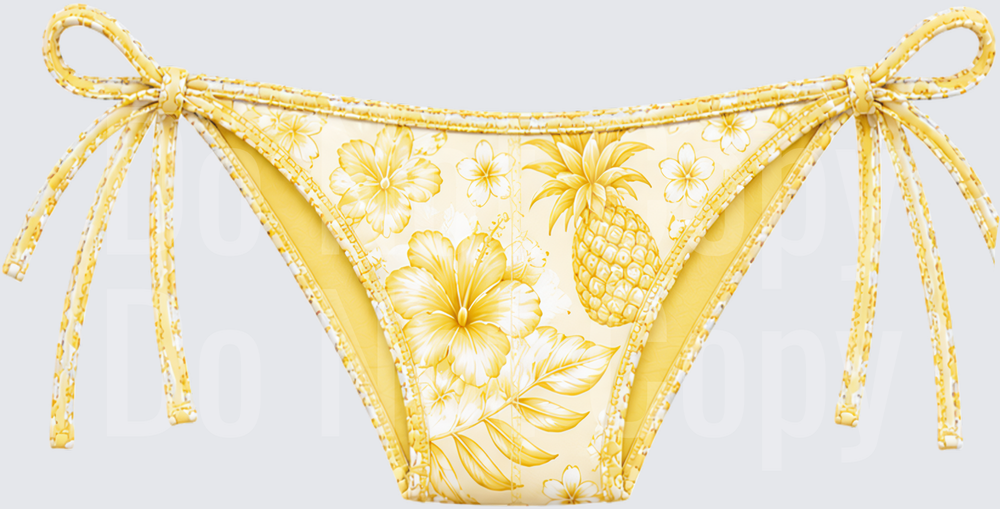 Golden Tropical Hibiscus and Pineapple Bikini Bottom (DTF)