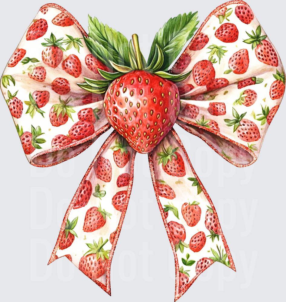 Watercolor Strawberry Bow with Fresh Berry Pattern (DTF)