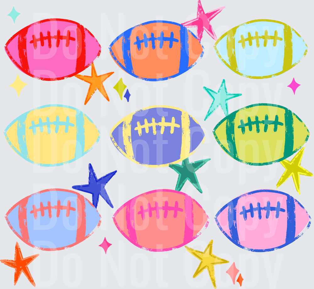 Colorful Retro Football Pattern with Stars and Sparkles (DTF)