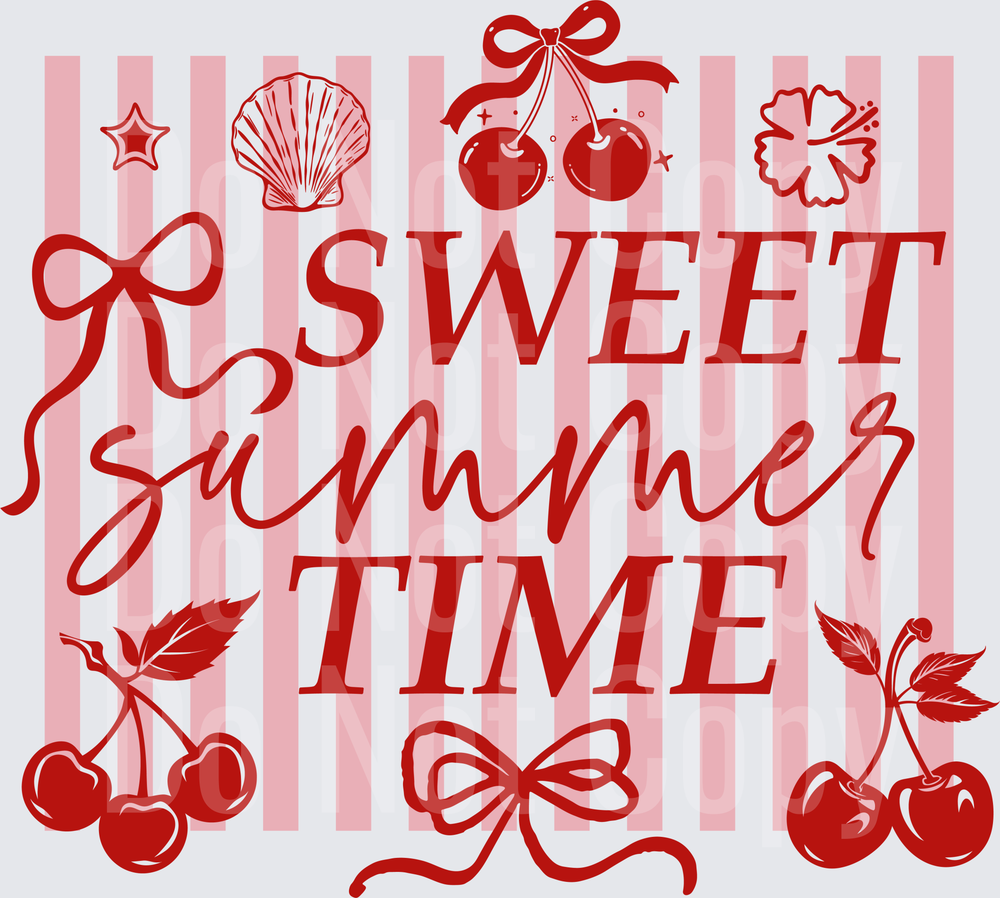 Sweet Summer Time Red Cherry Bow Striped Design (DTF)