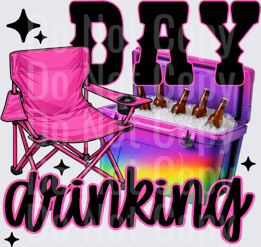 Day Drinking Pink Camping Chair Rainbow Cooler Beer - DTF