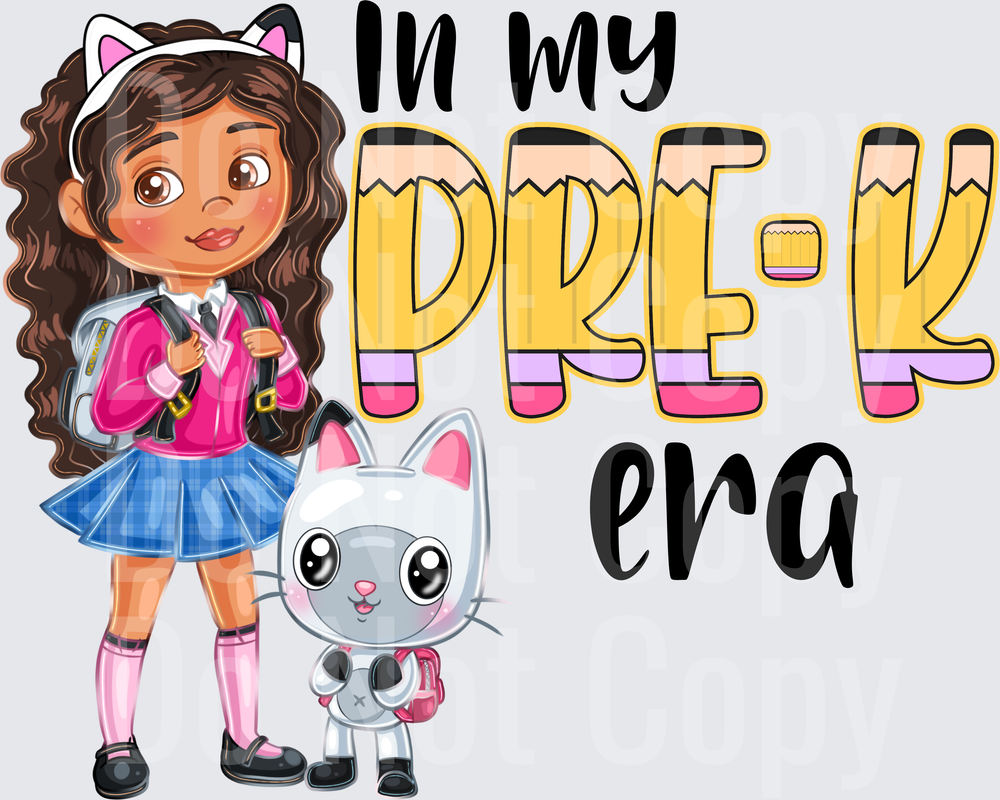 Cartoon Girl with Cat Ears and Kitten In My Pre-K Era (DTF)