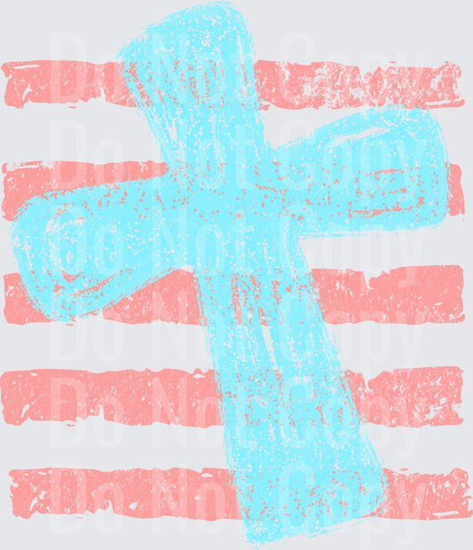 Distressed Cross on Pink and White Striped Background (DTF)