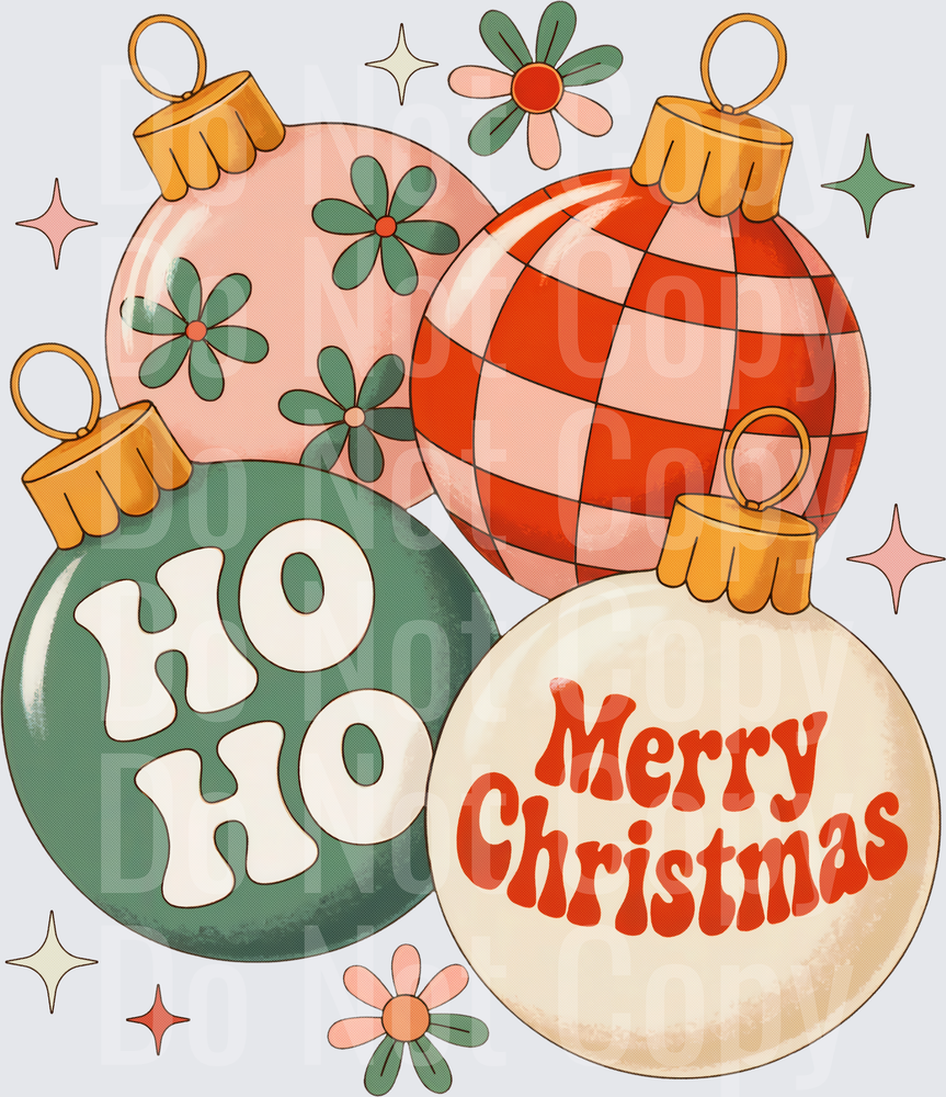 Retro Groovy Christmas Ornaments Ho Ho Merry Christmas (DTF)