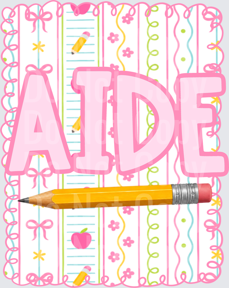 Aide Pink Coquette Stripe Pencil School Design (DTF)