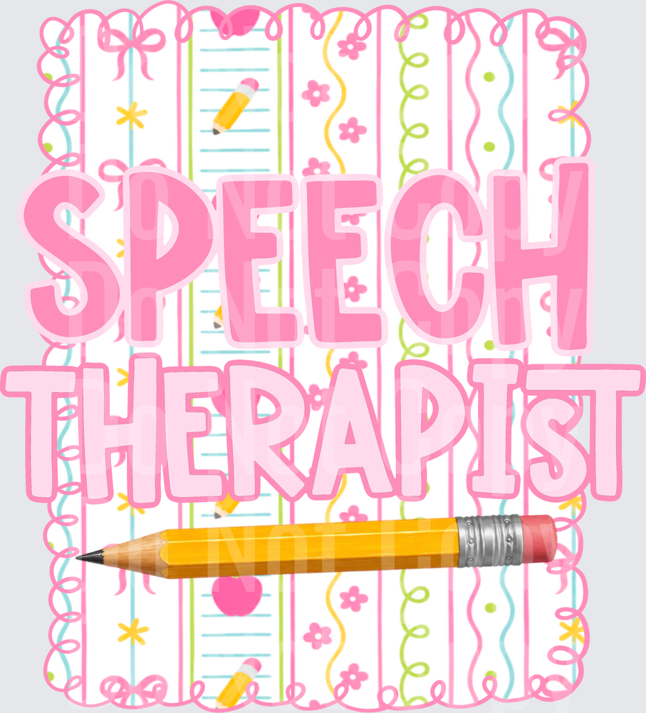 Speech Therapist Pink Floral Stripe Pencil Design (DTF)