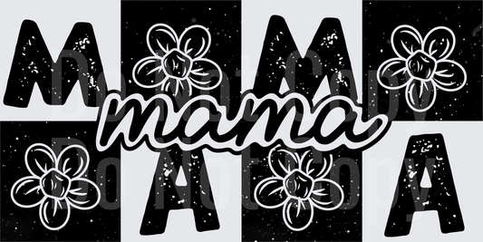 MAMA Distressed Letters with White Flowers - DTF