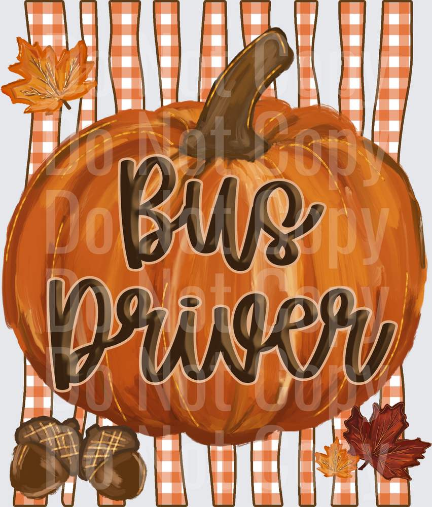 Fall Pumpkin Bus Driver Gingham Plaid Autumn Leaves (DTF)