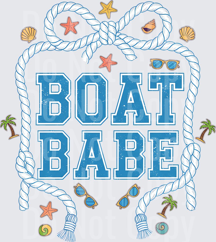 Boat Babe Nautical Rope Border with Starfish and Palm Trees (DTF)