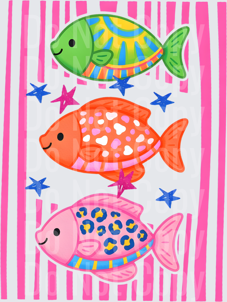 Colorful Tropical Fish with Stars and Pink Stripes ( DTF)