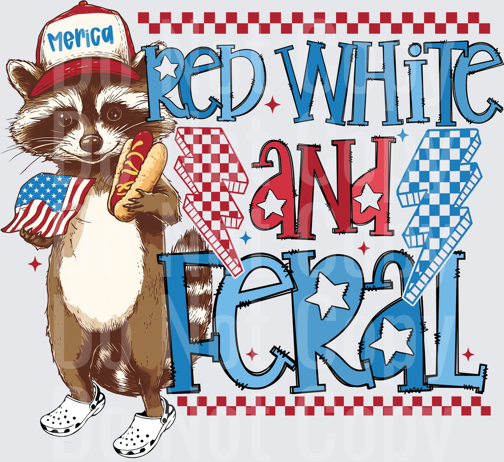 Patriotic Raccoon Red White and Blue Feral America Design (DTF)