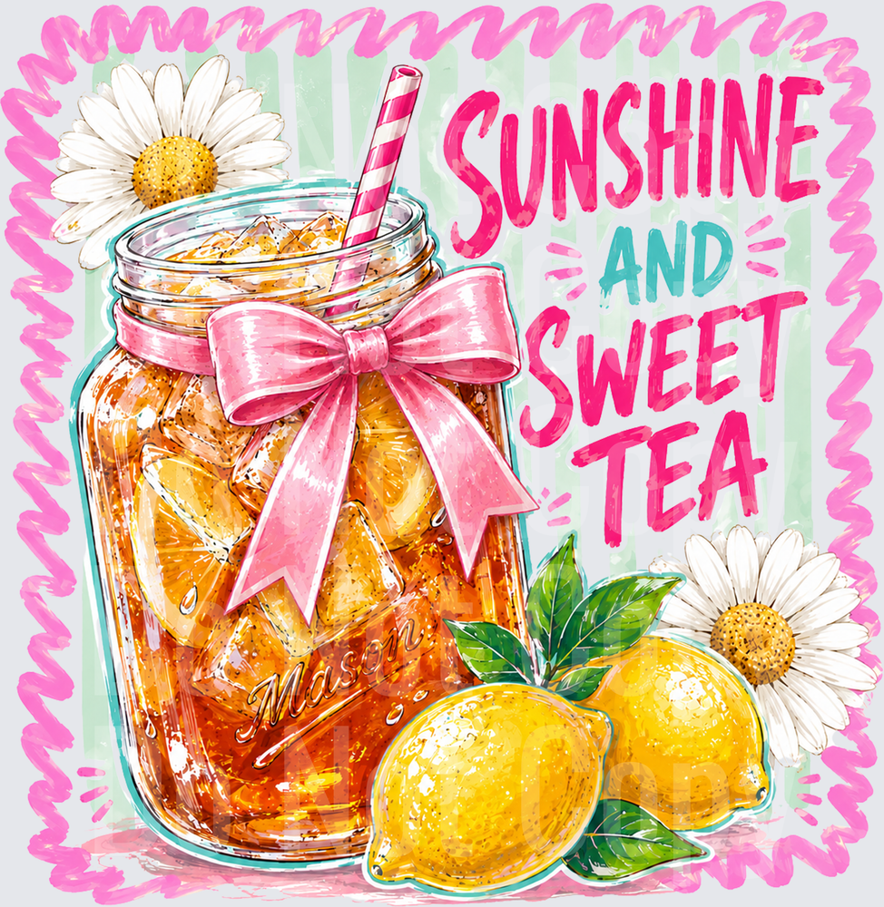 Sunshine and Sweet Tea Mason Jar Pink Bow Lemon Daisy (DTF)