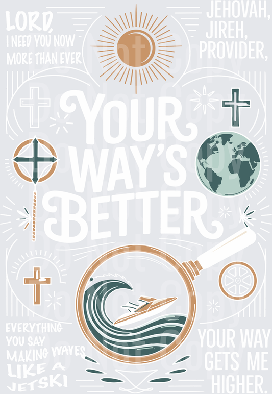 Christian Creation Elements with Sun Cross Globe and Waves ( DTF)