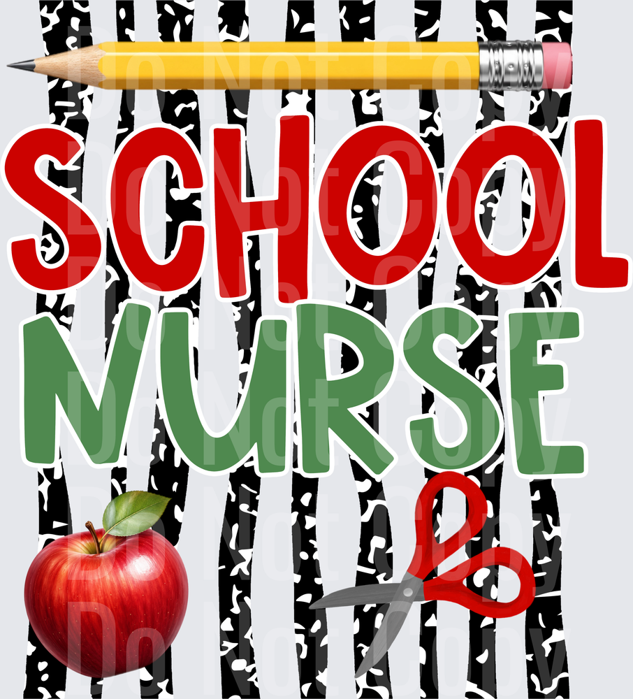 School Nurse Bold Text Apple Pencil Scissors Design (DTF)