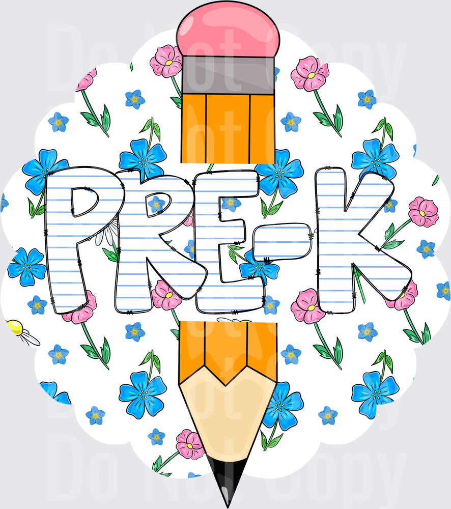 Pre-K Floral Pencil Notebook Letter Design (DTF)