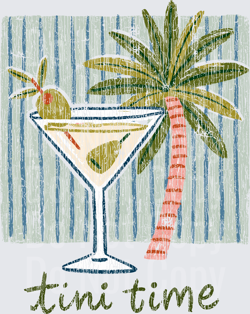 Tini Time Martini Glass Palm Tree Tropical Design (DTF)
