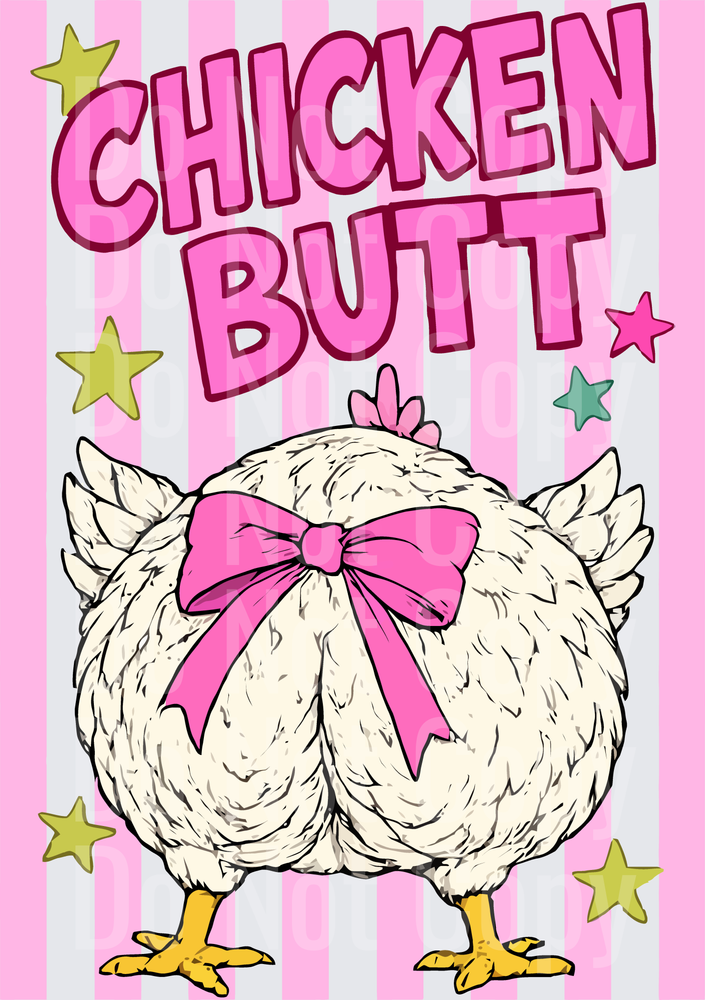 Chicken Butt Pink Bow Funny Farm Bird with Stars Design (DTF)