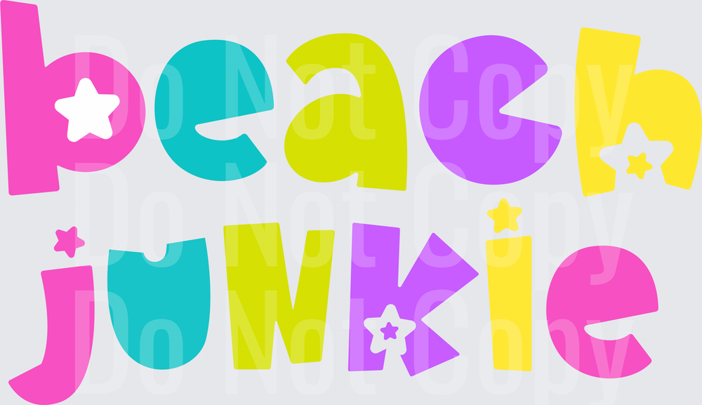 Beach Junkie Colorful Letters with Stars (DTF)