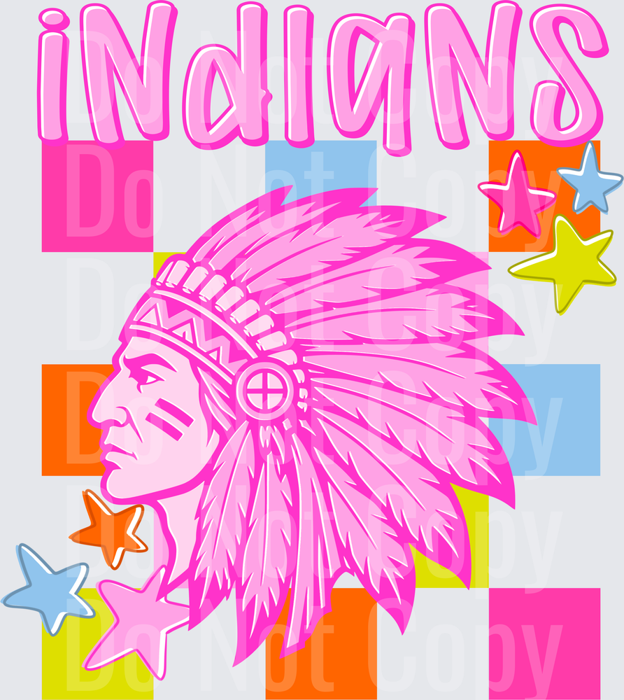 Pink Indians with Colorful Stars and Geometric Blocks (DTF)