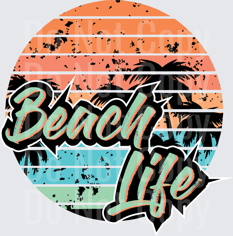 Beach Life Retro Sunset Stripes with Palm Trees Circle Design (DTF)
