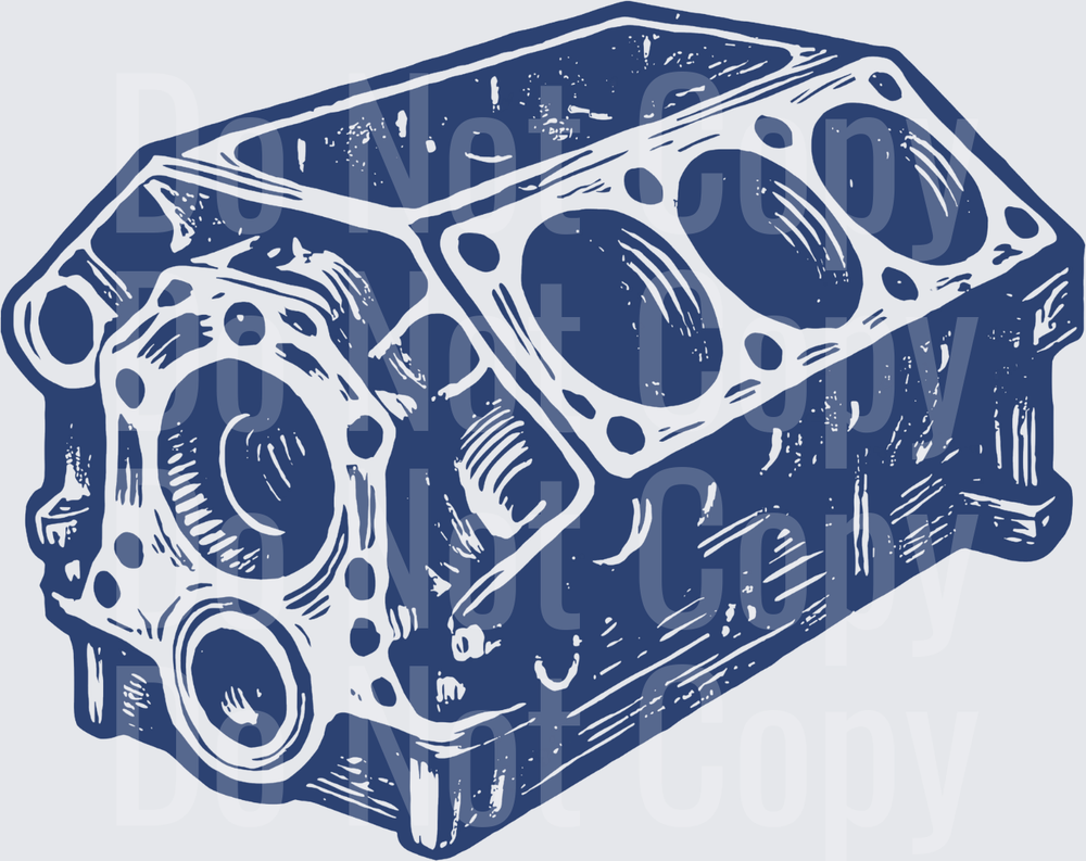 Vintage Engine Block Blueprint Illustration (DTF)
