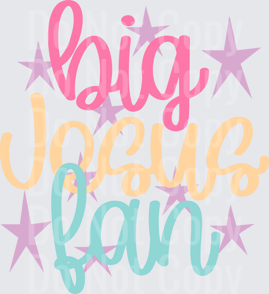 Big Jesus Fan Colorful Script Lettering with Purple Stars (DTF)