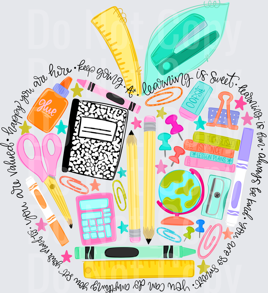 Teacher Apple School Supplies Inspirational Quote (DTF)
