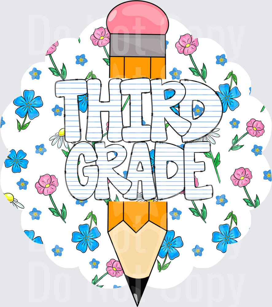 Third Grade Floral Pencil Notebook Letter Design (DTF)