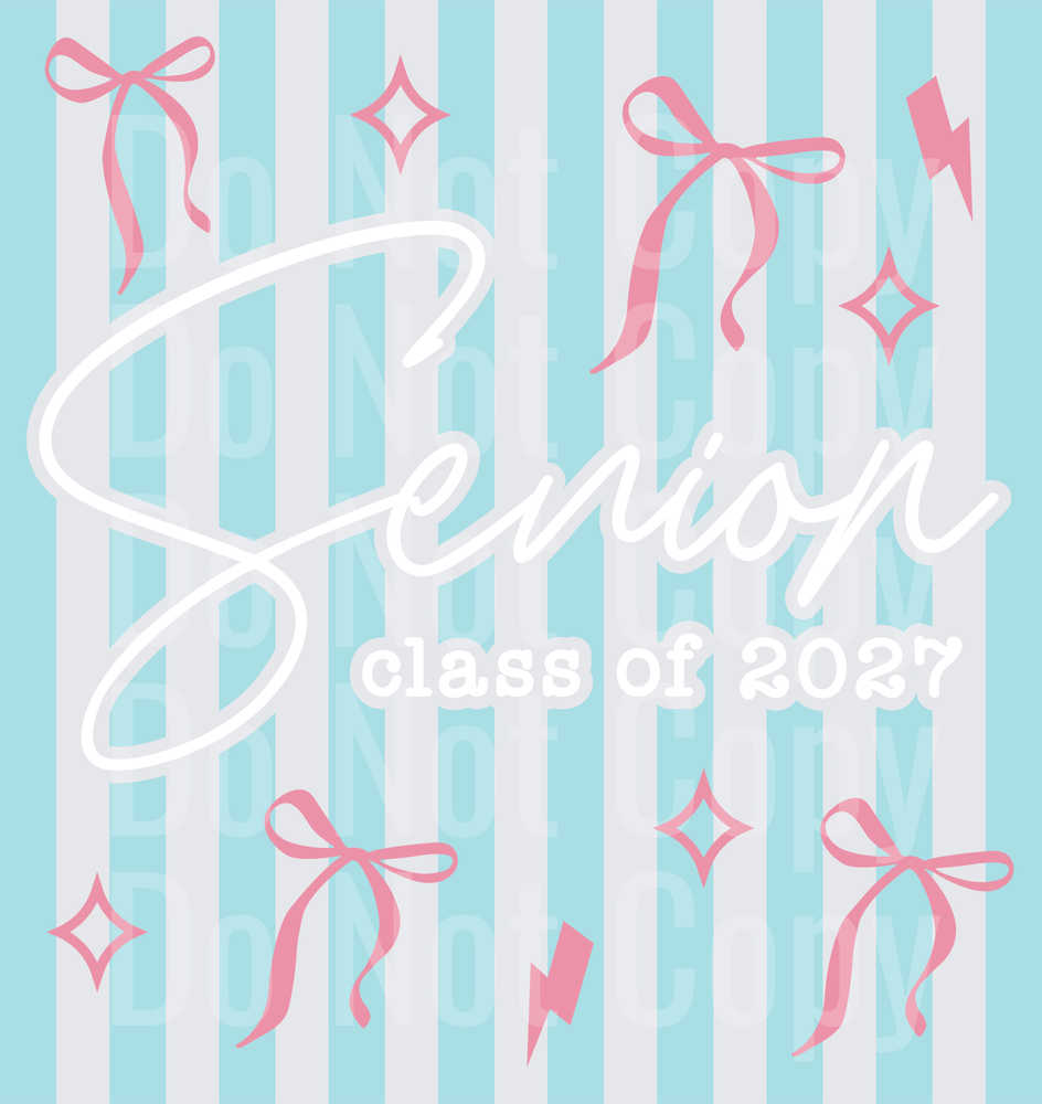 Big Sister Script with Pink Bows and Lightning Bolts on Teal Stripes (DTF)