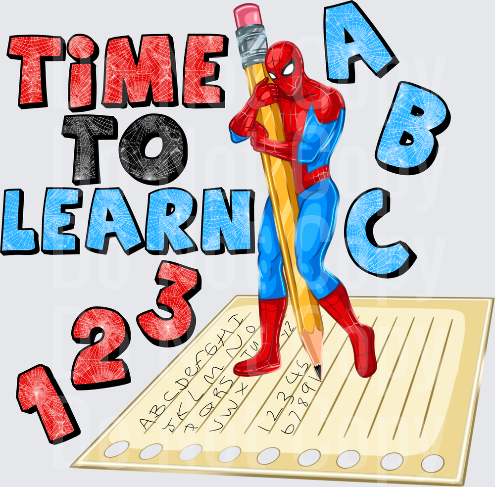 Red Blue Web Superhero Time To Learn ABC 123 School (DTF)