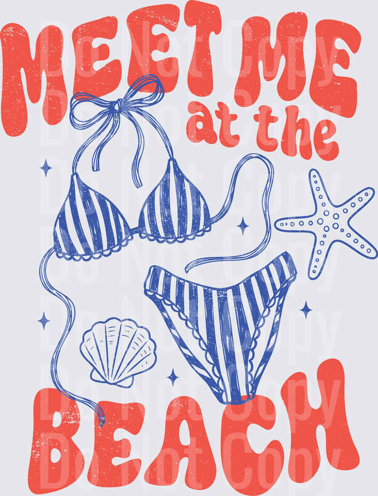 Meet Me at the Beach Striped Bikini Starfish Shell Design (DTF)