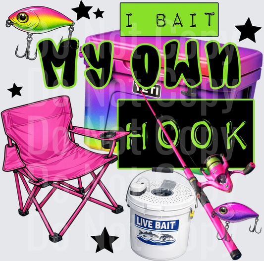 I Bait My Own Hook Pink Fishing Gear Collage - DTF
