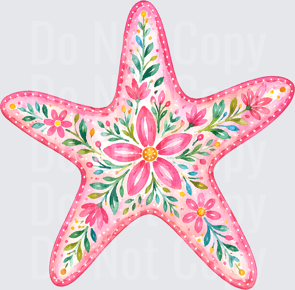 Pink Floral Starfish with Decorative Botanical Pattern (DTF)