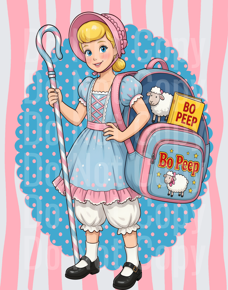 Blonde Shepherdess Girl with Crook Staff and Sheep Backpack (DTF)
