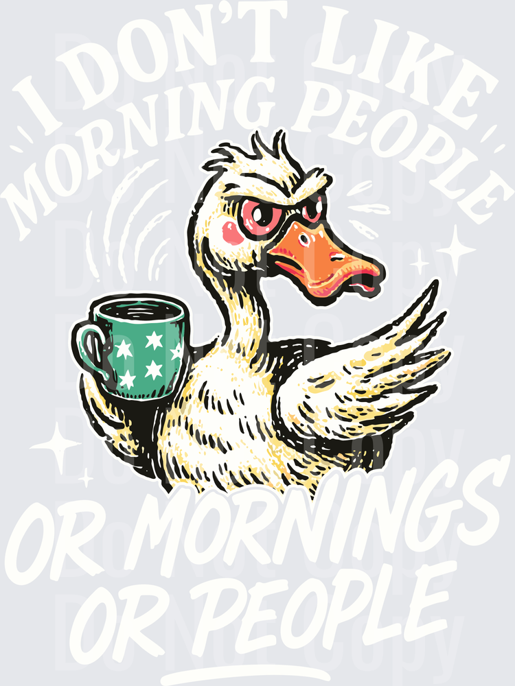 Grumpy Duck with Messy Hair Holding Coffee Mug (DTF)