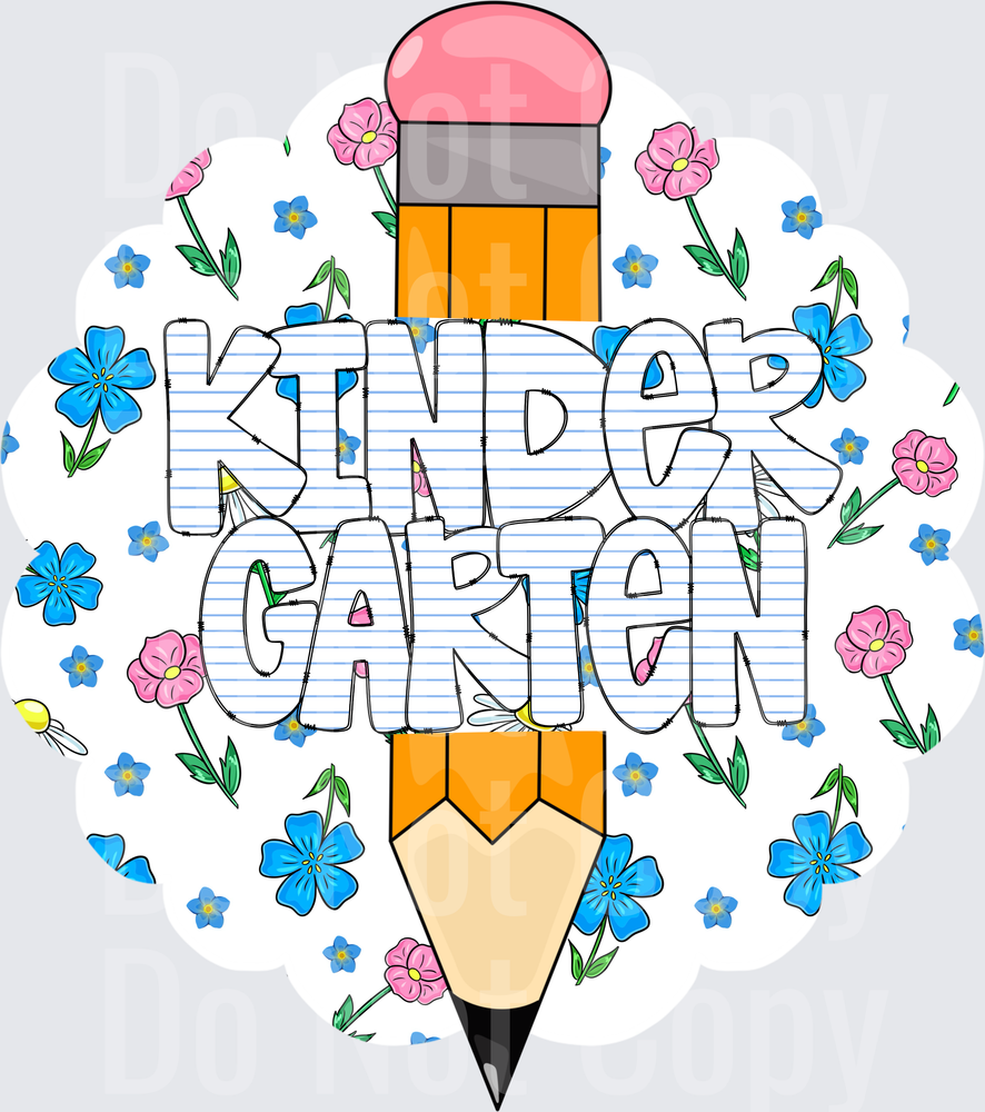 Kindergarten Pencil Floral Blue Pink Flowers Design (DTF)